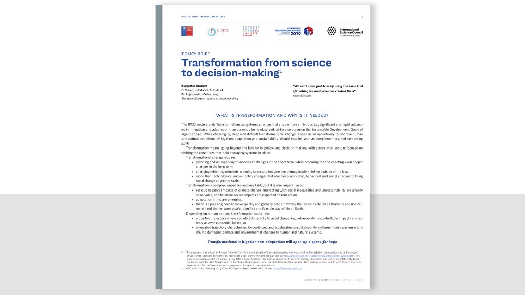 Policy brief Transformation from science to decision-making